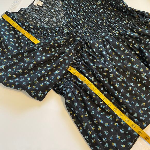 Ava & Viv Smocked Top Women's Size 2X Black Floral V-Neck Balloon Sleeves Cotton - Picture 10 of 10